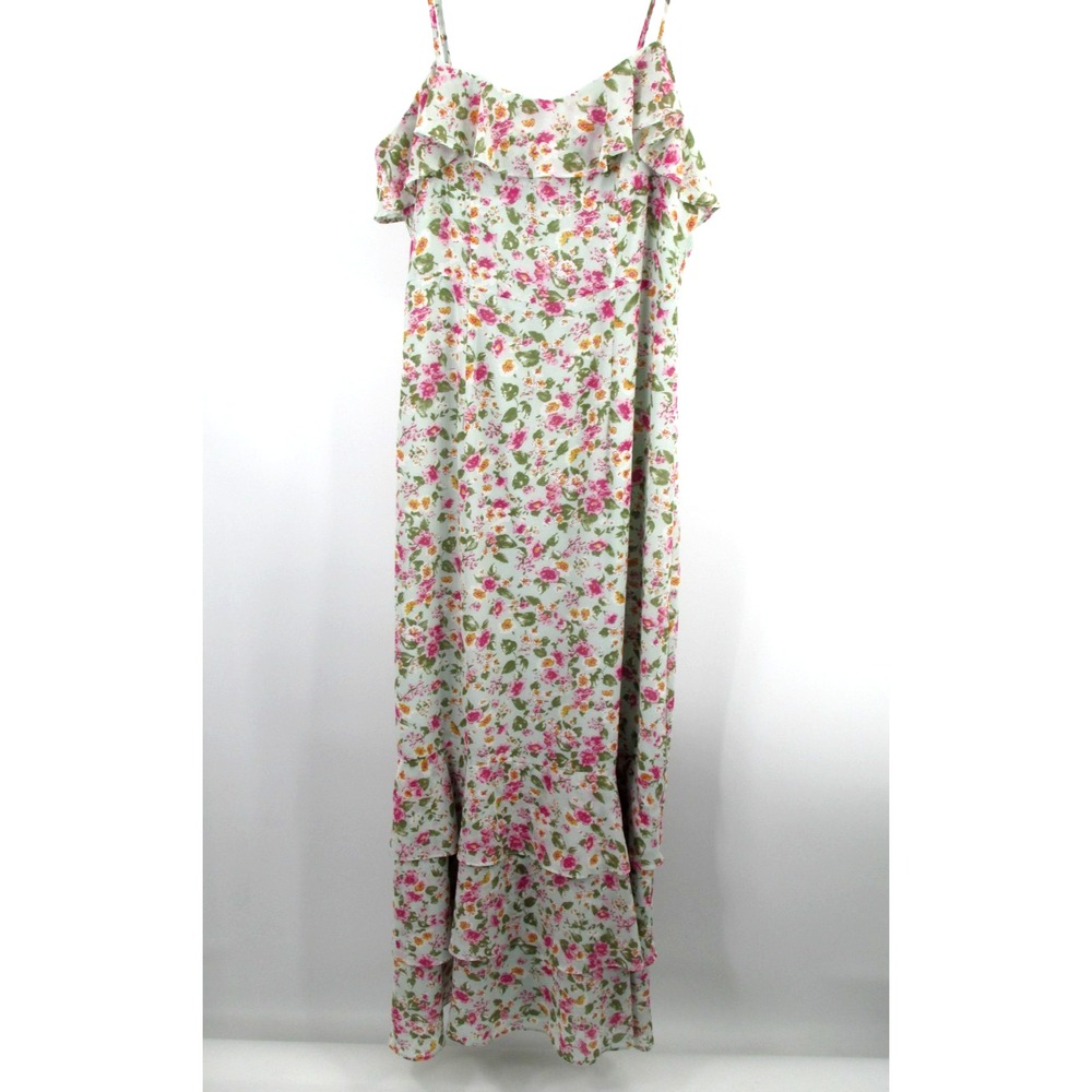 Lulus Midi Tiered Dress Womens Medium Light Blue Floral Cottagecore Boho Ruffle